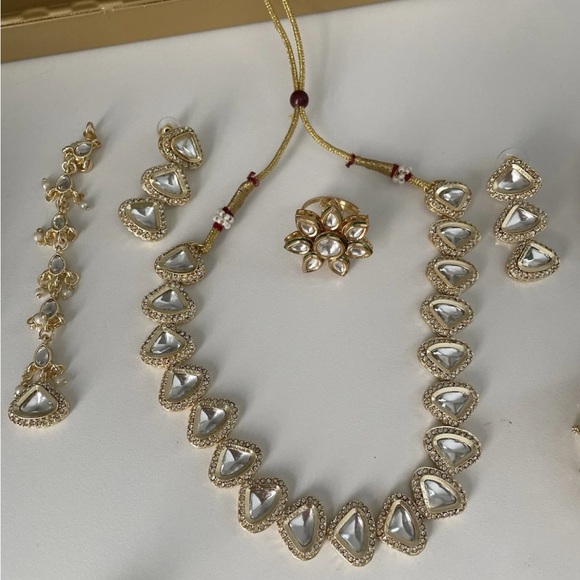 LOT OF THIRTEEN Tikka Ear Ring Necklace Bracelet Indian Etsy Mirraw GOLD PEACH - Picture 11 of 15